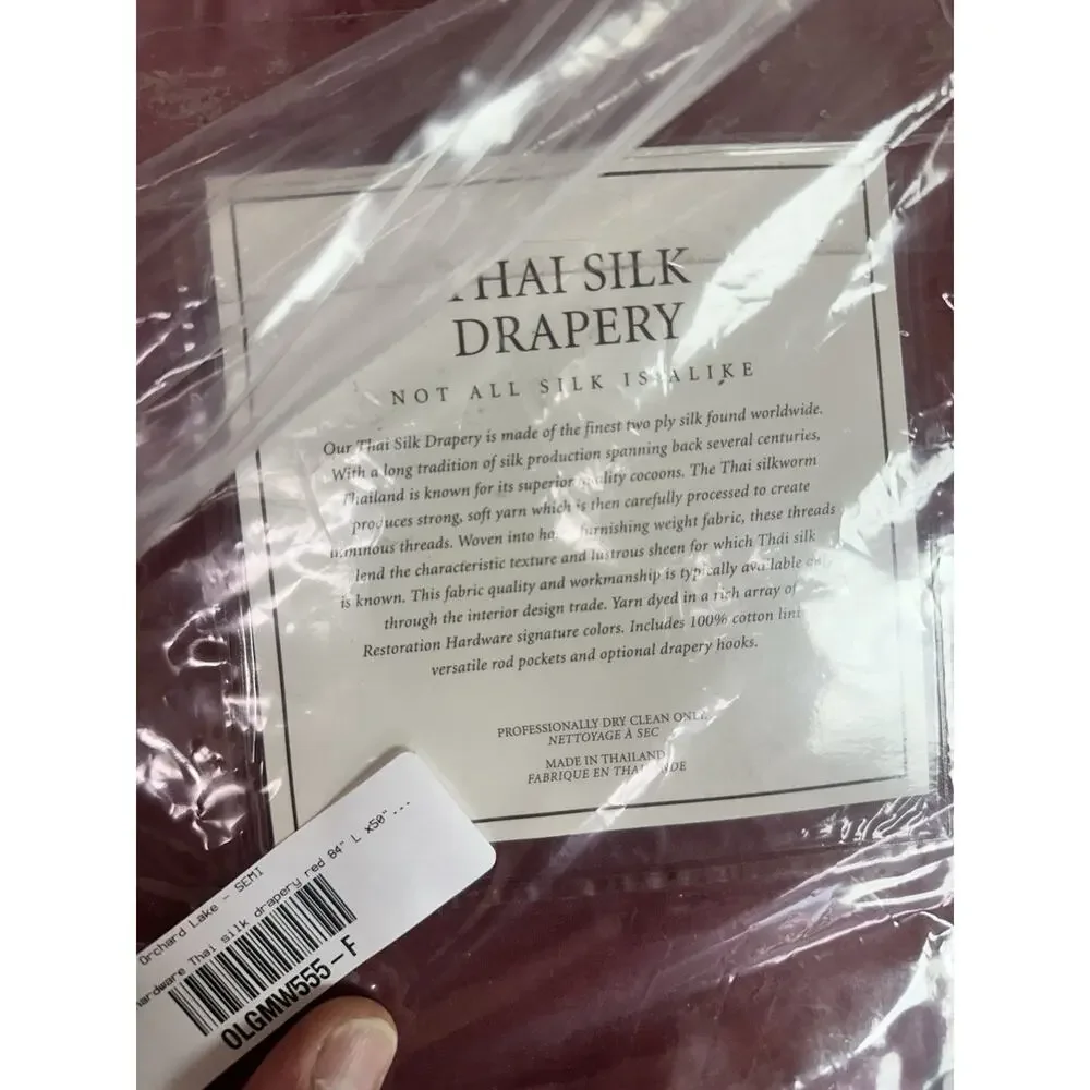 Restoration Hardware Thai Silk Drapery Red Rod Pocket Panel Size 84